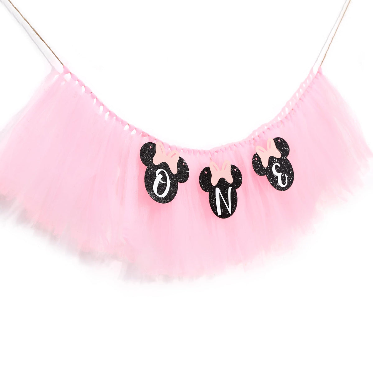 HUHJRUAR Mouse One banner serves as a photo backdrop for first birthday memories