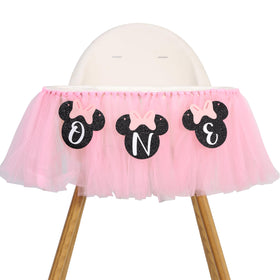 HUHJRUAR Mouse One high chair banner in pink, ideal first birthday decor backdrop