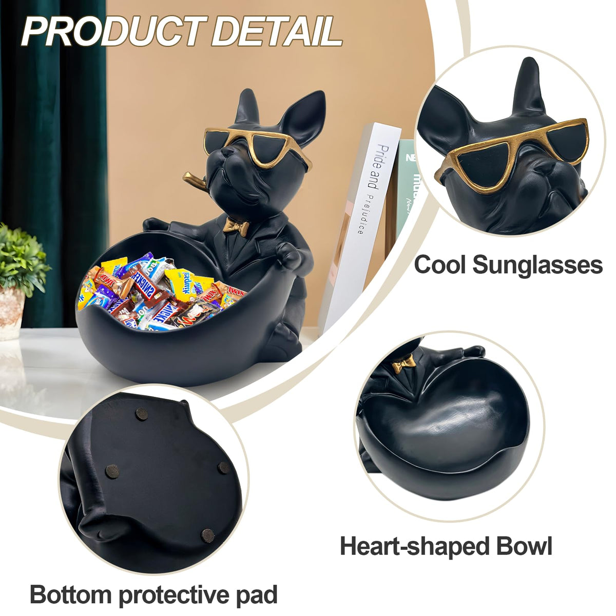 Huhote Black bulldog candy dish doubles as a practical tray on entryways