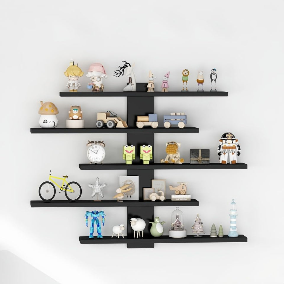 HUHUJIA 5-tier floating wall shelf full wall display for organized decor
