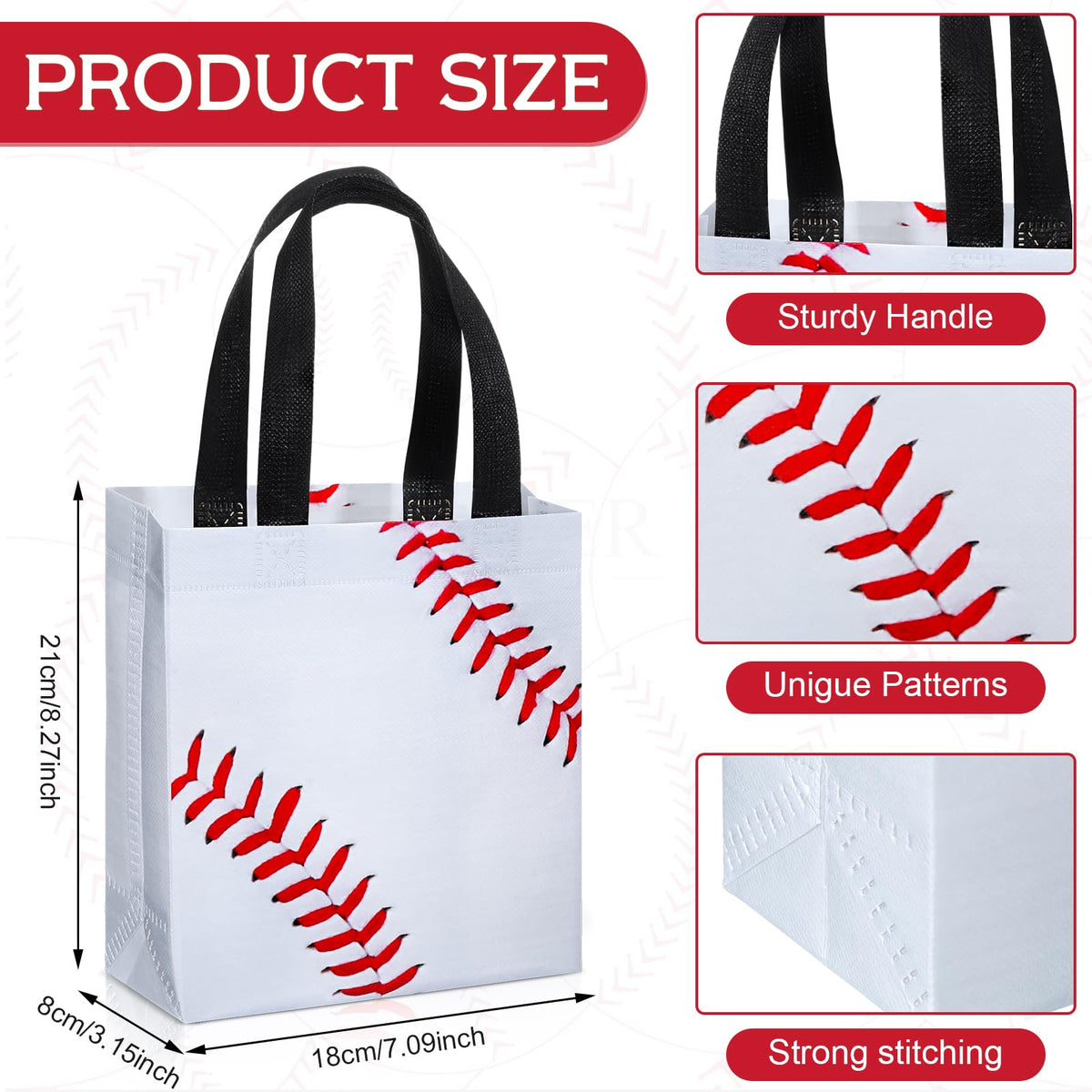 Huhumy baseball goodie bags in non-woven fabric are durable and reusable.