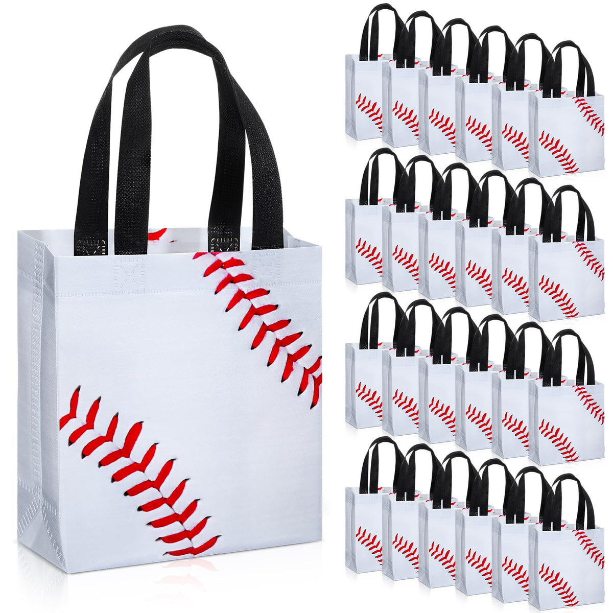 Huhumy baseball party favor bags with handles for easy carrying at events.