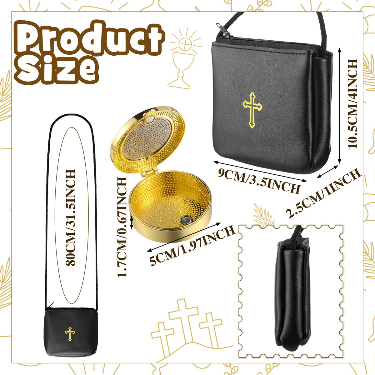 Huhumy pyx box with golden cross badge showcases reverent design.