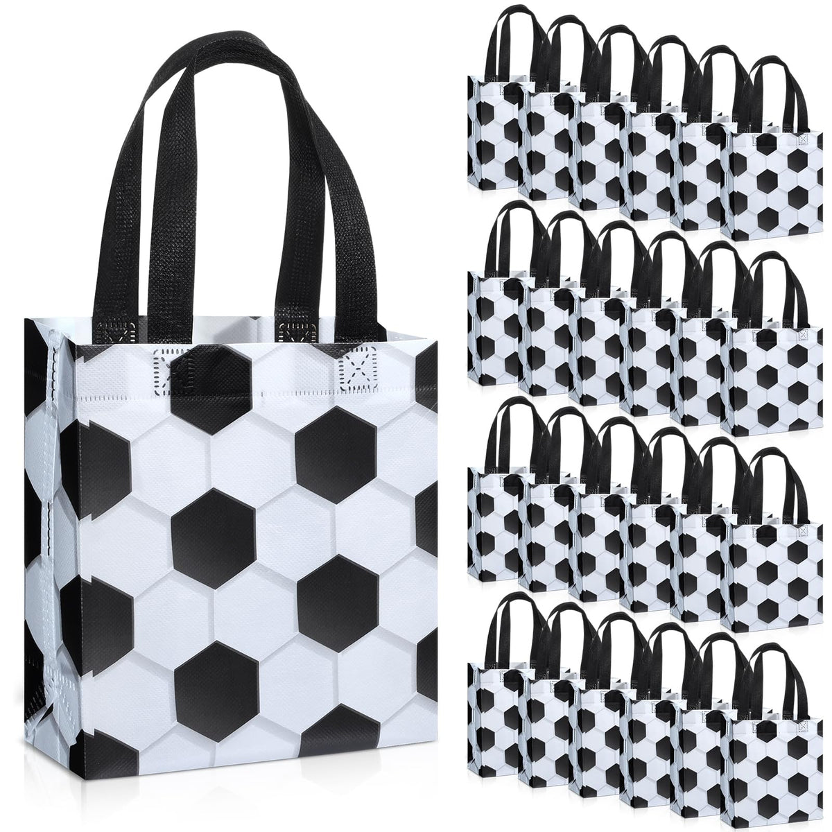 Huhumy soccer goodie bags with handles, perfect for party favors and easy gifting.