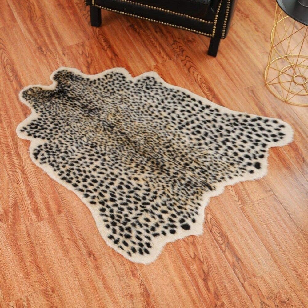 Huichenxing2021FURSTORE leopard-print area rug in a living room setup