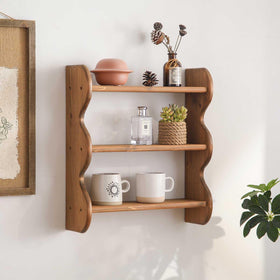 HuiDao 3-tier solid wood wall shelf—sturdy storage for books and decor.