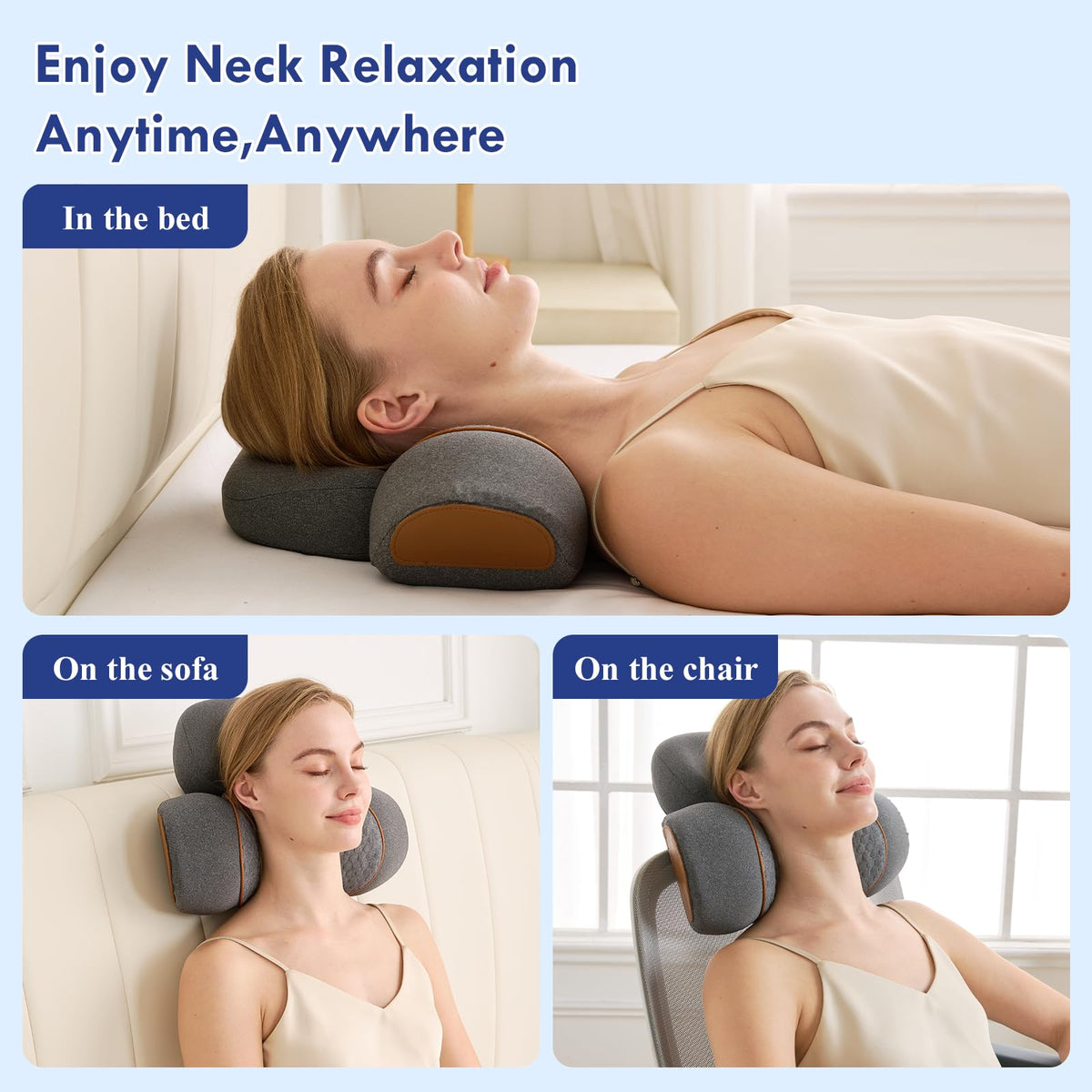 Huieo bedtime neck pillow provides relaxing traction during winding-down.