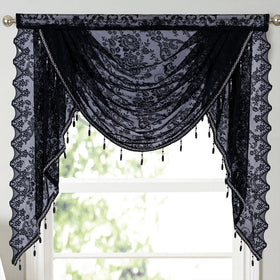 Huierxun floral embroidered lace valance detail adds depth