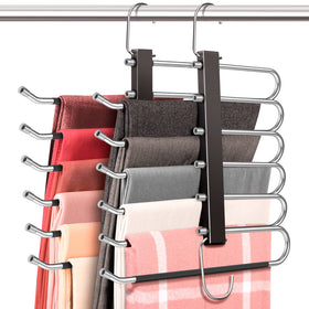HUITEM 4-pack 6-tier pants hangers front view highlights space-saving design