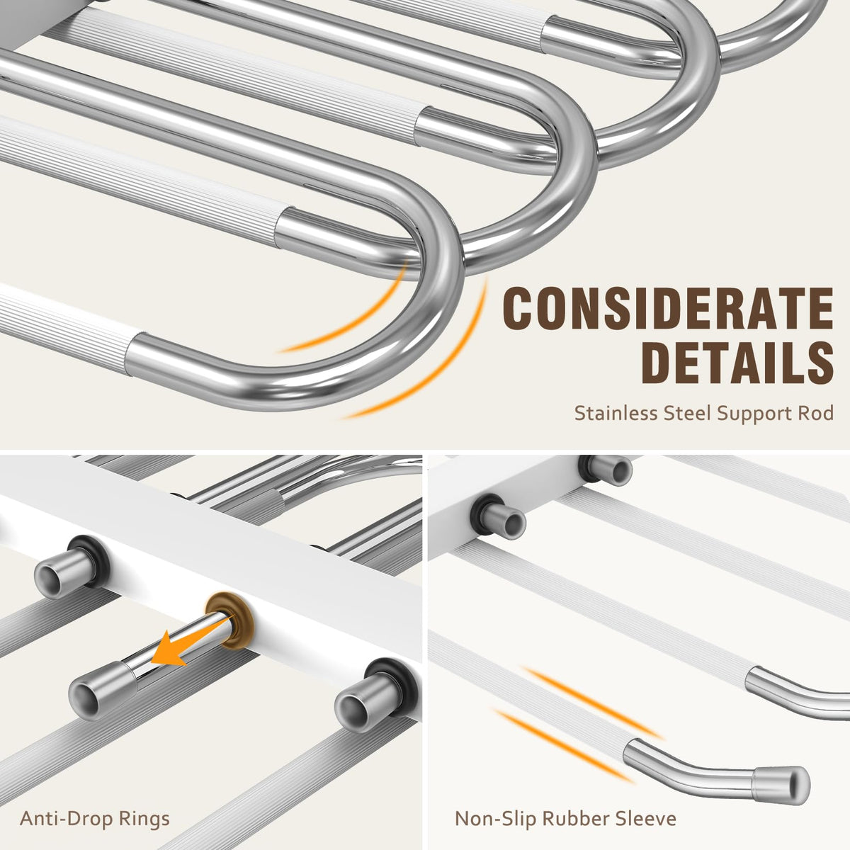 Durable and lightweight HUITEM hangers capable of supporting up to 24 pants.