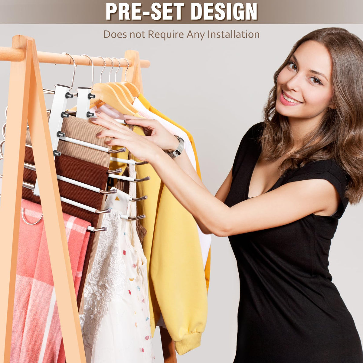 Open-ended HUITEM design enables easy hanging of jeans and scarves.