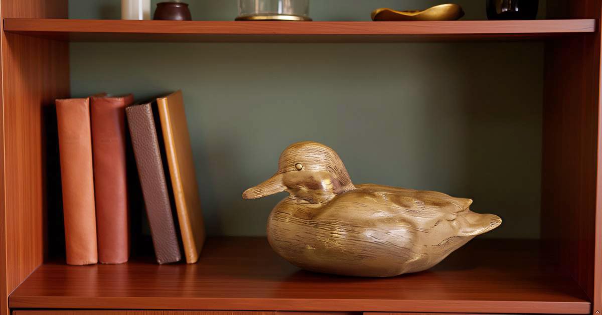 Huitony resin duck statue features fade-resistant coating for indoor and sheltered outdoor use.
