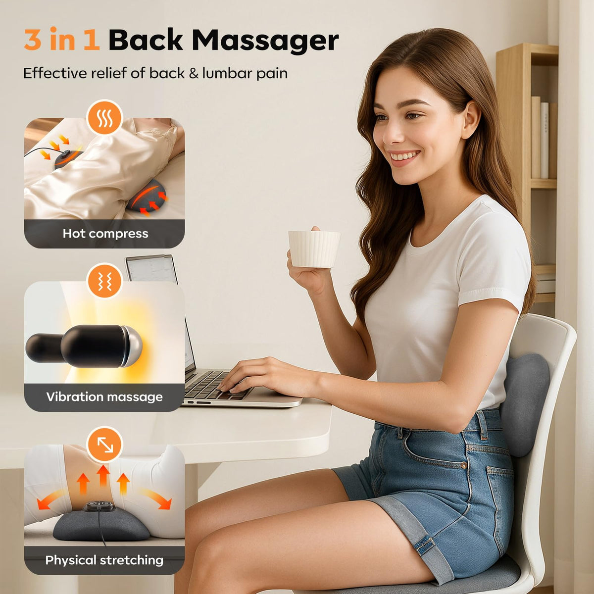 HuixinLine Smooth Triple Fusion pillow heat function provides soothing warmth for the back