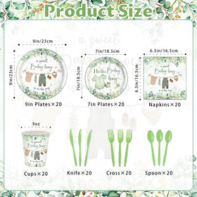 HUIYANFSY eucalyptus-pattern plates and cups elevate a vibrant baby shower table