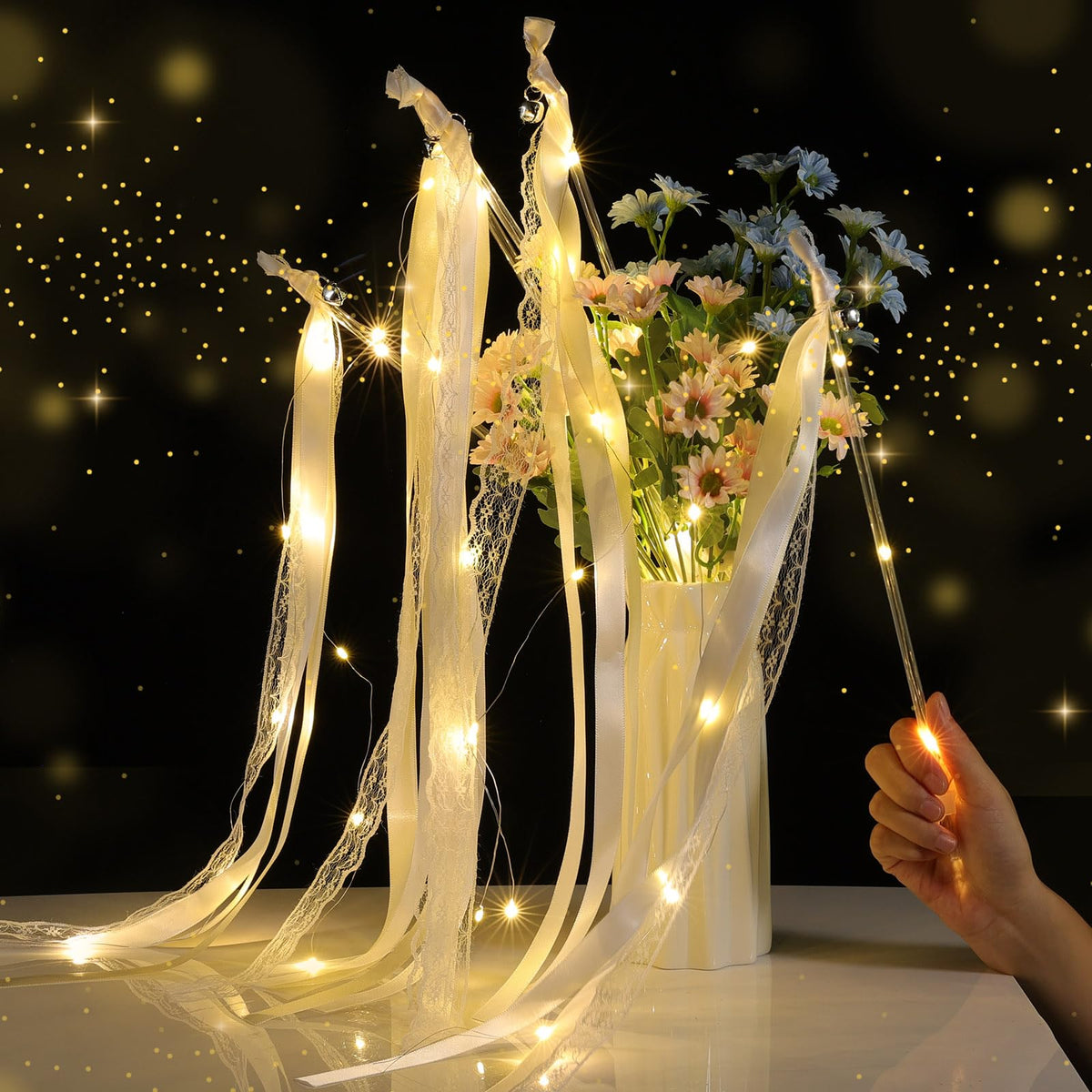 HUIZONHOME lace and ribbons add sparkling detail to the wand