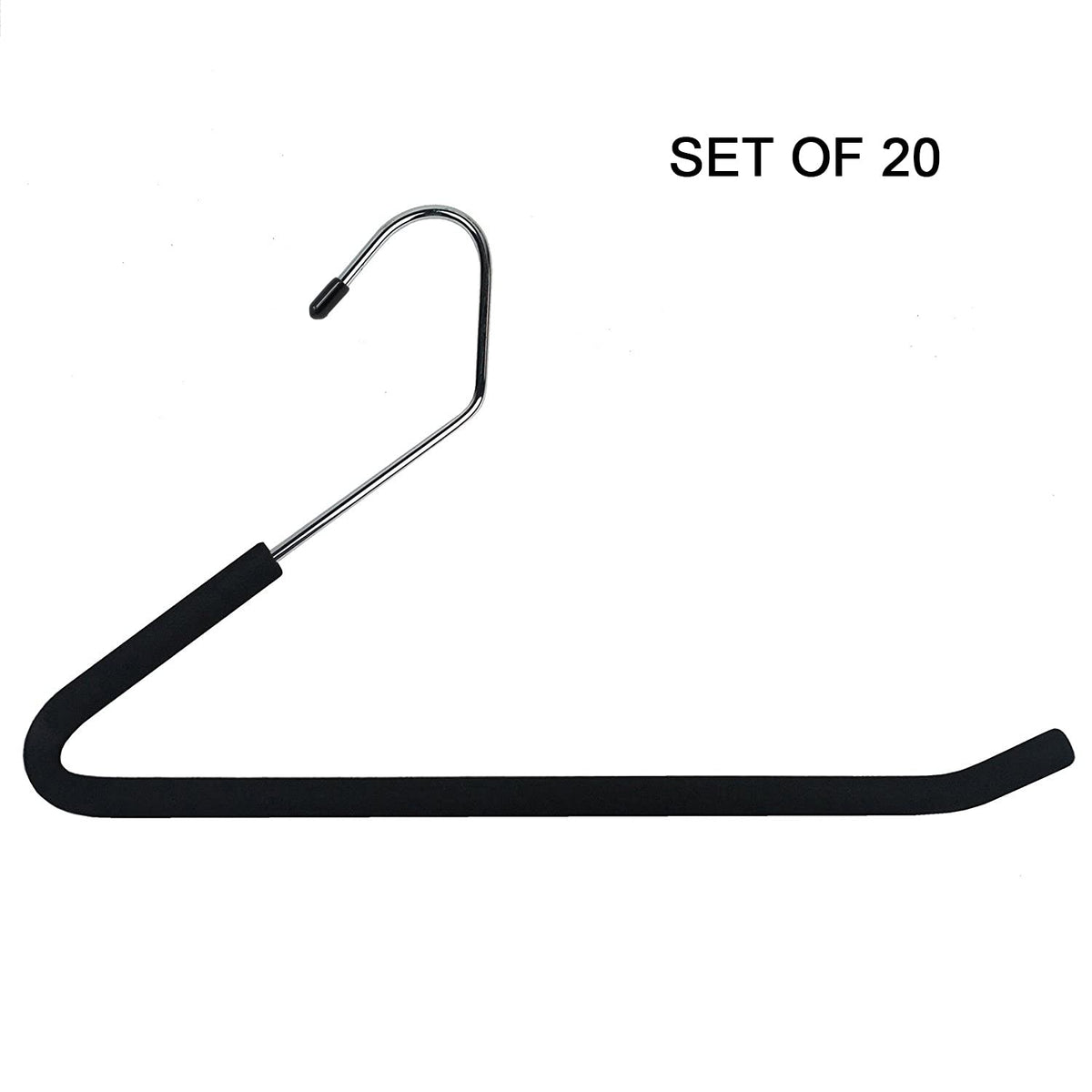 Huji chrome open-end hangers maximize closet space with slim profile design.