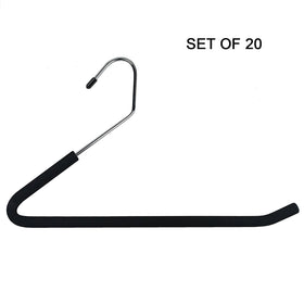 Huji chrome open-end hangers maximize closet space with slim profile design.