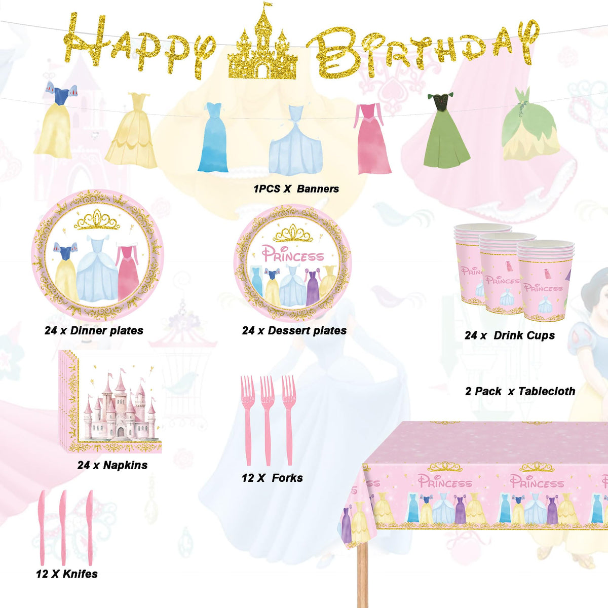 Hukalw Princess napkins with coordinated colors for tidy celebrations.