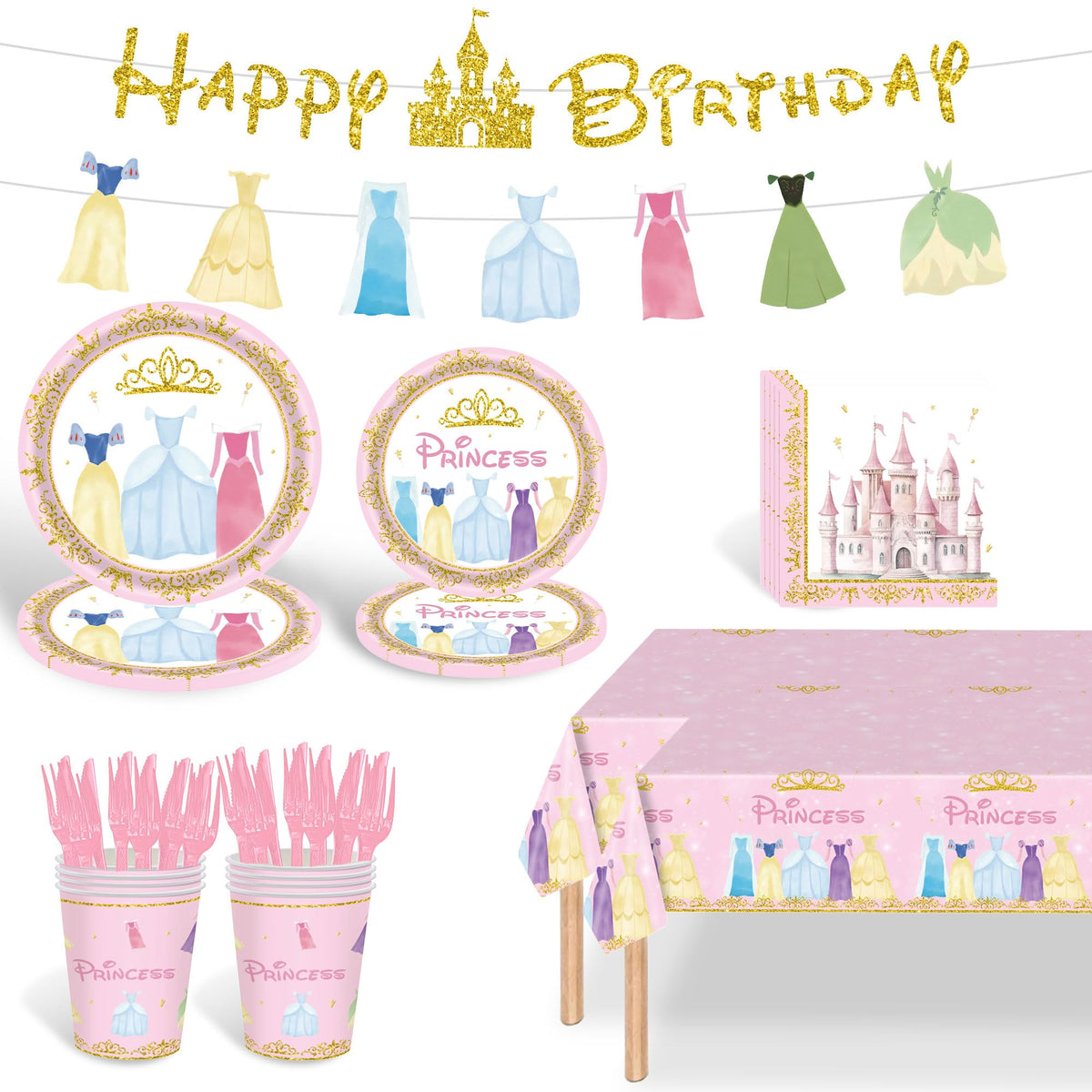 Hukalw Princess 9-inch plates display regal graphics for festive dining.