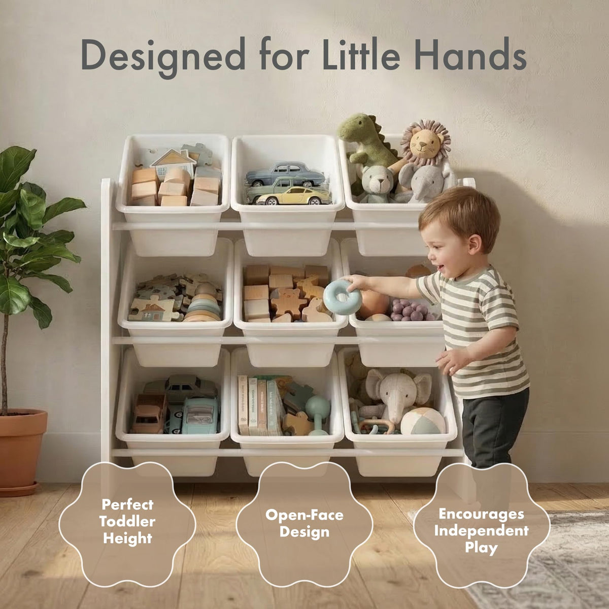 Humble Crew 9-bin removable bins for simple toy sorting.