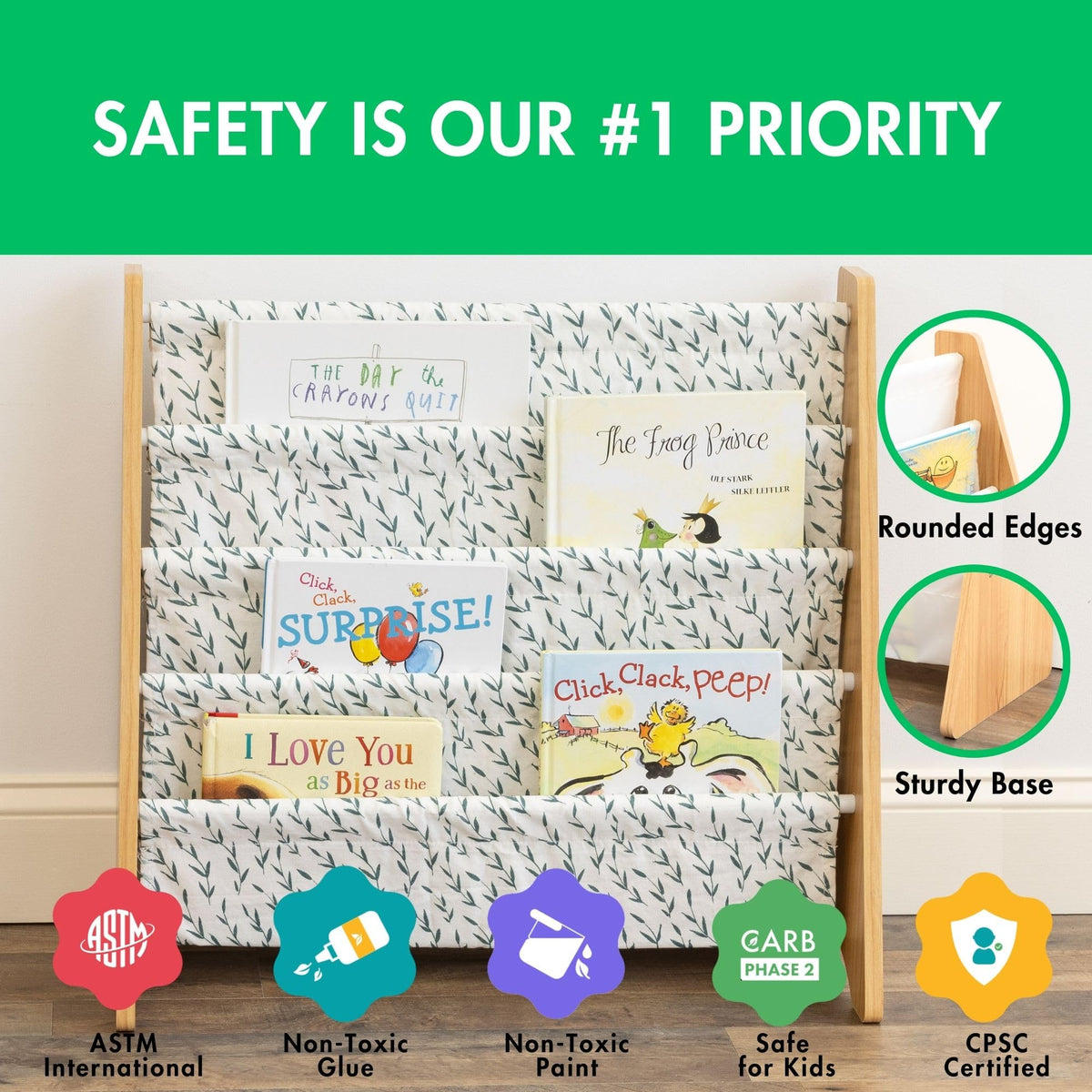 Humble Crew compact shelf fits small spaces like playrooms.
