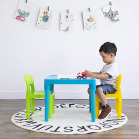 Humble Crew kids chairs pair, lightweight and easy to wipe clean after activities.