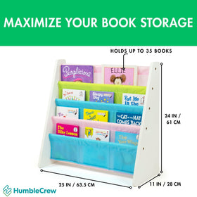 Humble Crew toddler sling book rack with deep sleeves for quick returns