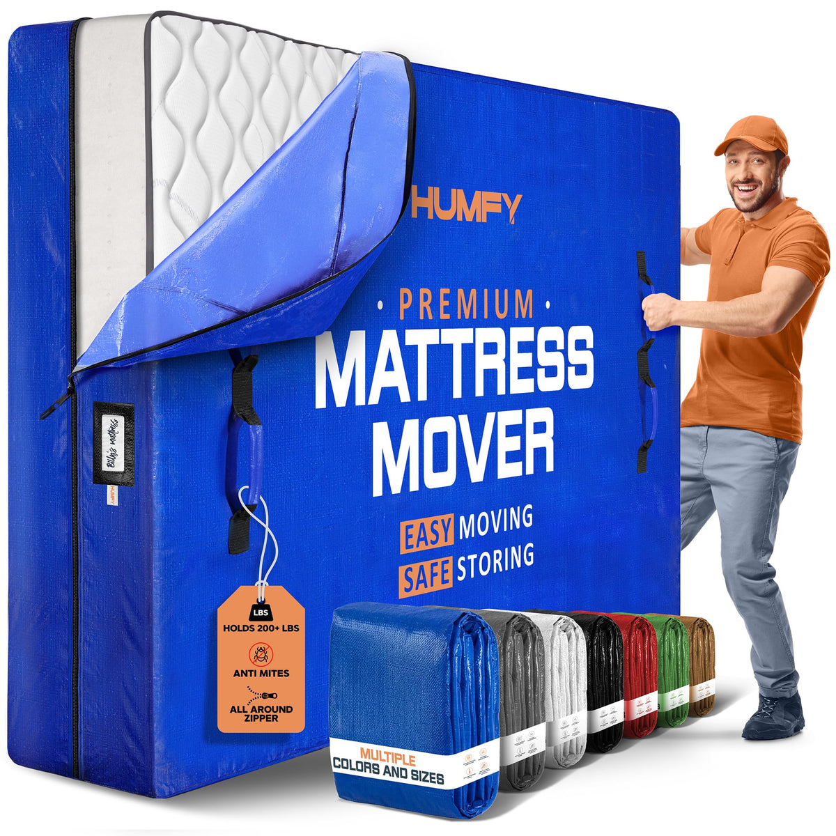 HUMFY king mattress bag with 8 handles for easy grip during moving