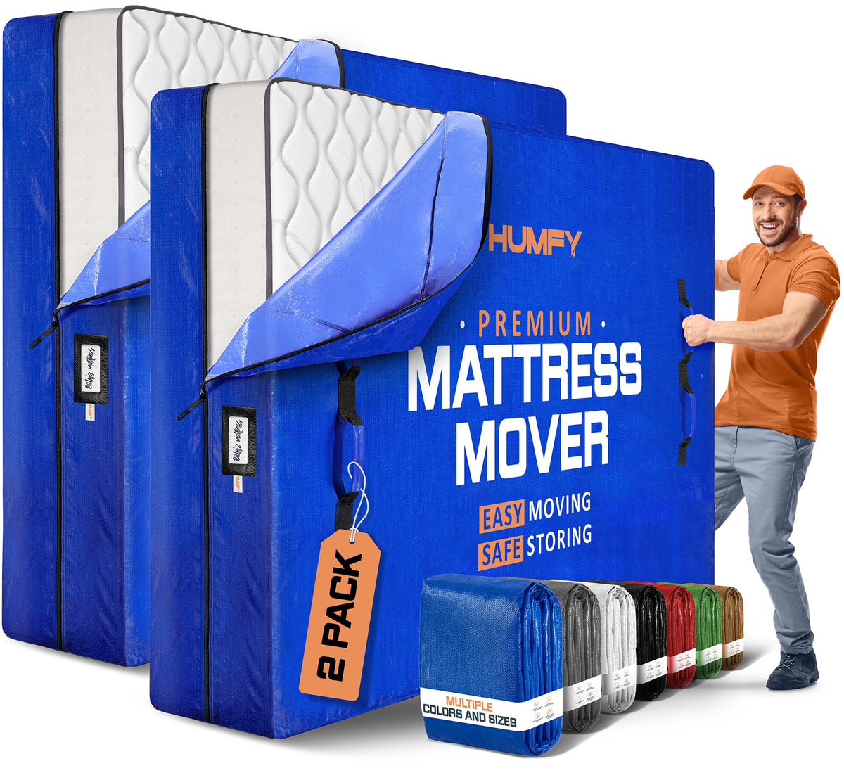HUMFY Queen Mattress Bags with eight handles for easy lifting through stairs