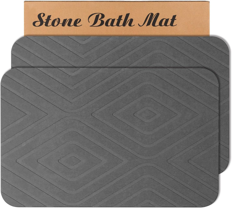 Humiga 2-pack stone bath mat with diatomite offers quick-dry, high absorbency.