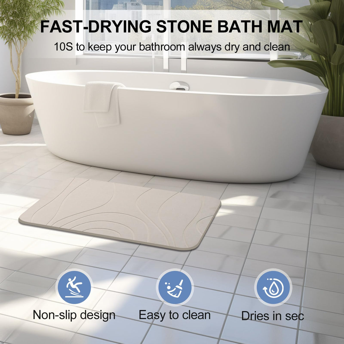 HUMIGA diatomite quick-dry mat highlights rapid moisture absorption after showers