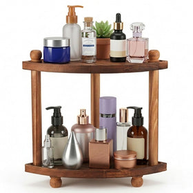 Humskur corner bathroom organizer with 2-tier shelves for perfume and skincare display.