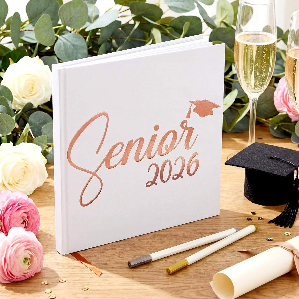 Humyoun 2026 graduation guest book cover with rose gold foil design for keepsakes