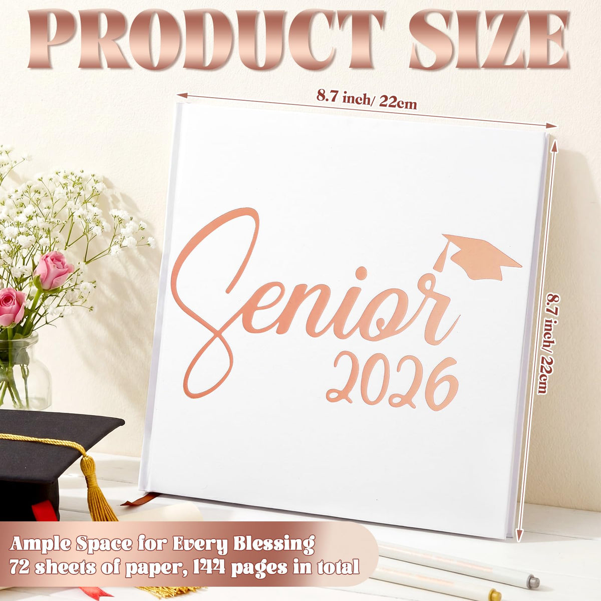 Humyoun rose gold foil Senior 2026 text on cover for elegant graduation memory