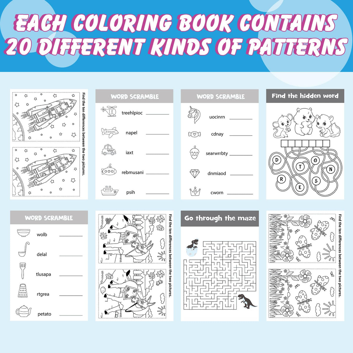 Hungdao mini activity books feature bright patterns to capture kids’ attention and imagination.