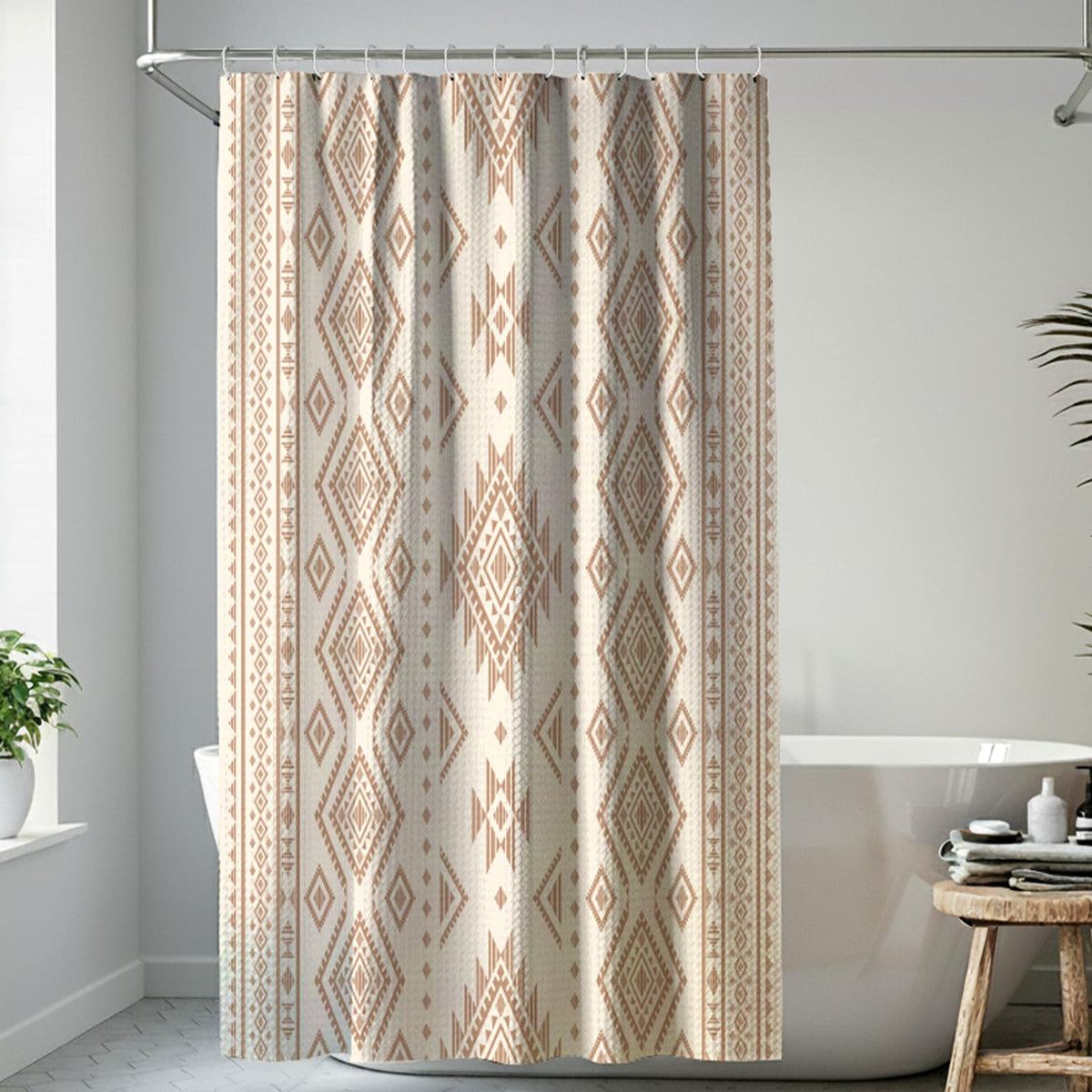 HunnmingRe beige color scheme complements neutral bathrooms and reduces glare.