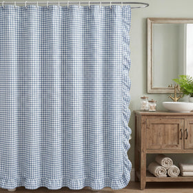 Opaque fabric provides privacy while keeping the shower area light.