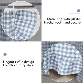 Ruffles detail adds cottage-inspired charm to the HunnmingRe shower curtain.