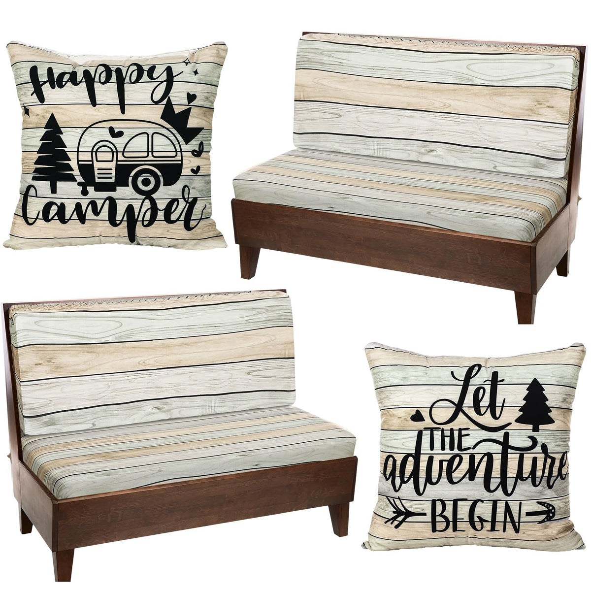 HunnmingRe pillowcase for RV dinette cushion with camping pattern; easy replace