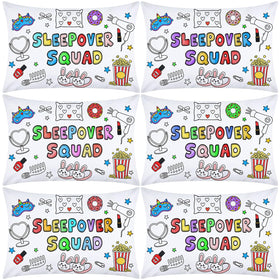 HunnmingRe Sleepover Squad pillowcase with bold text, ideal for themed parties