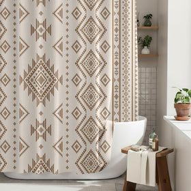 HunnmingRe western shower curtain in beige waffle weave for a cozy Boho bathroom.