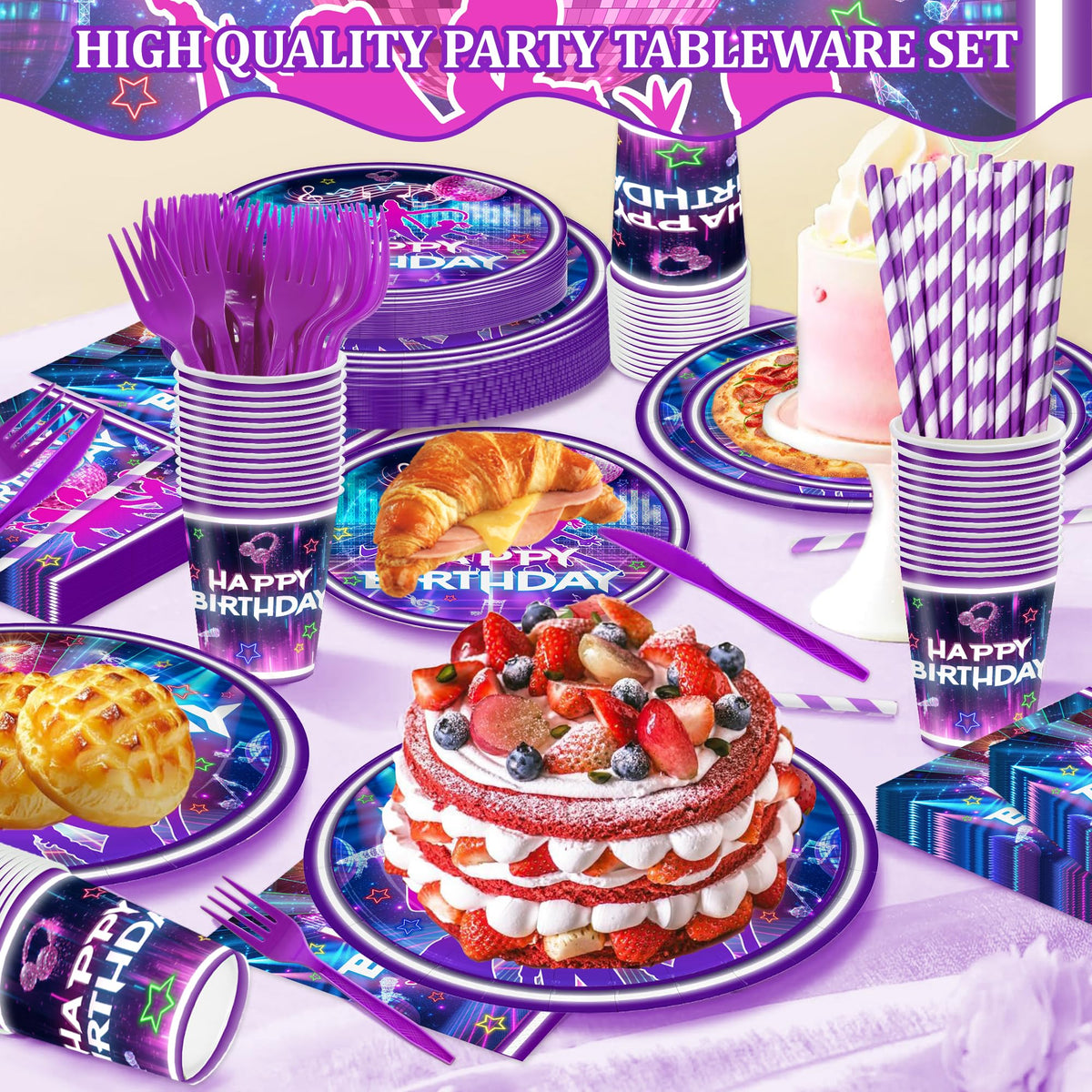 Huorege music dance tableware set cups support easy drinks for everyone.