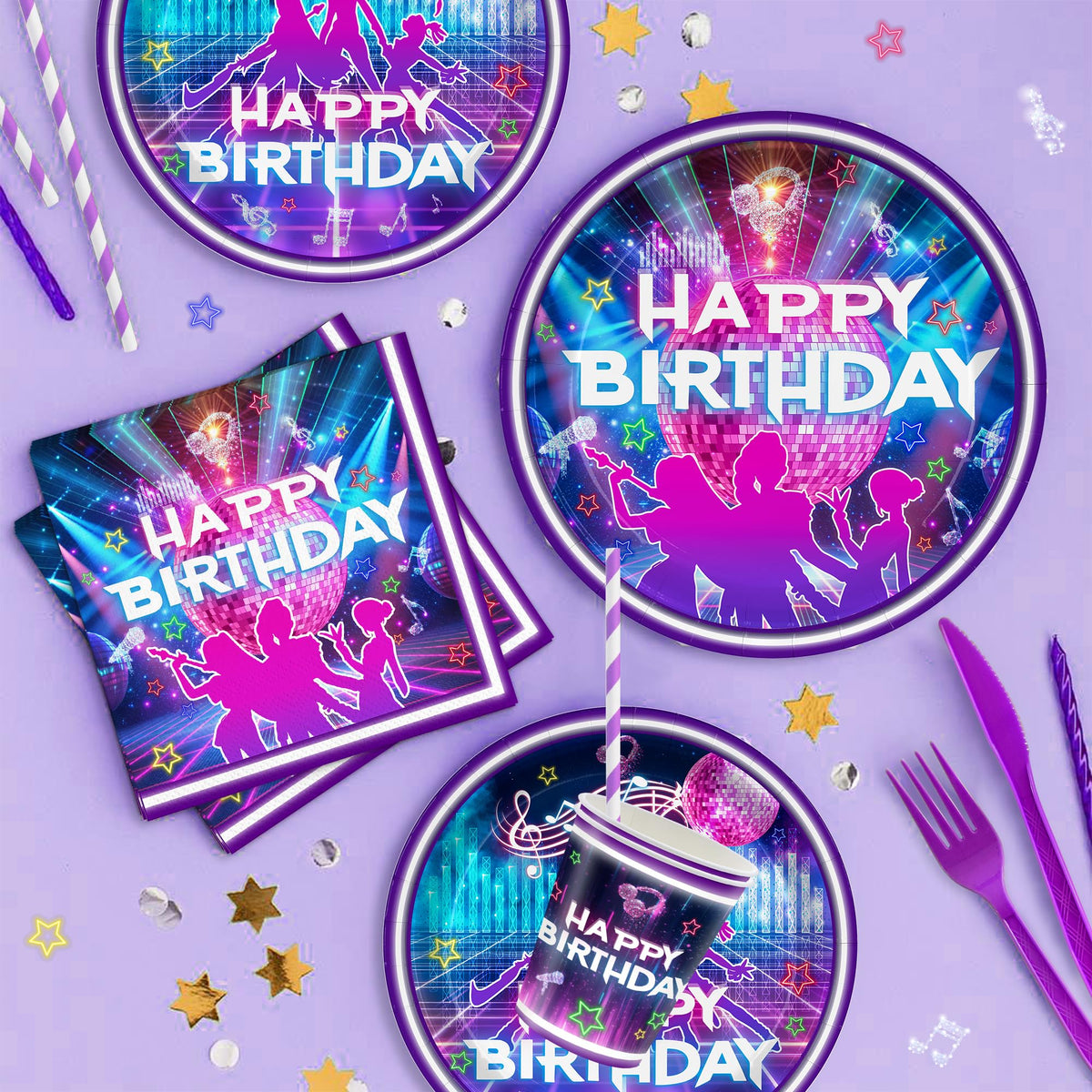 Huorege music dance tableware set complete party kit for celebrations.