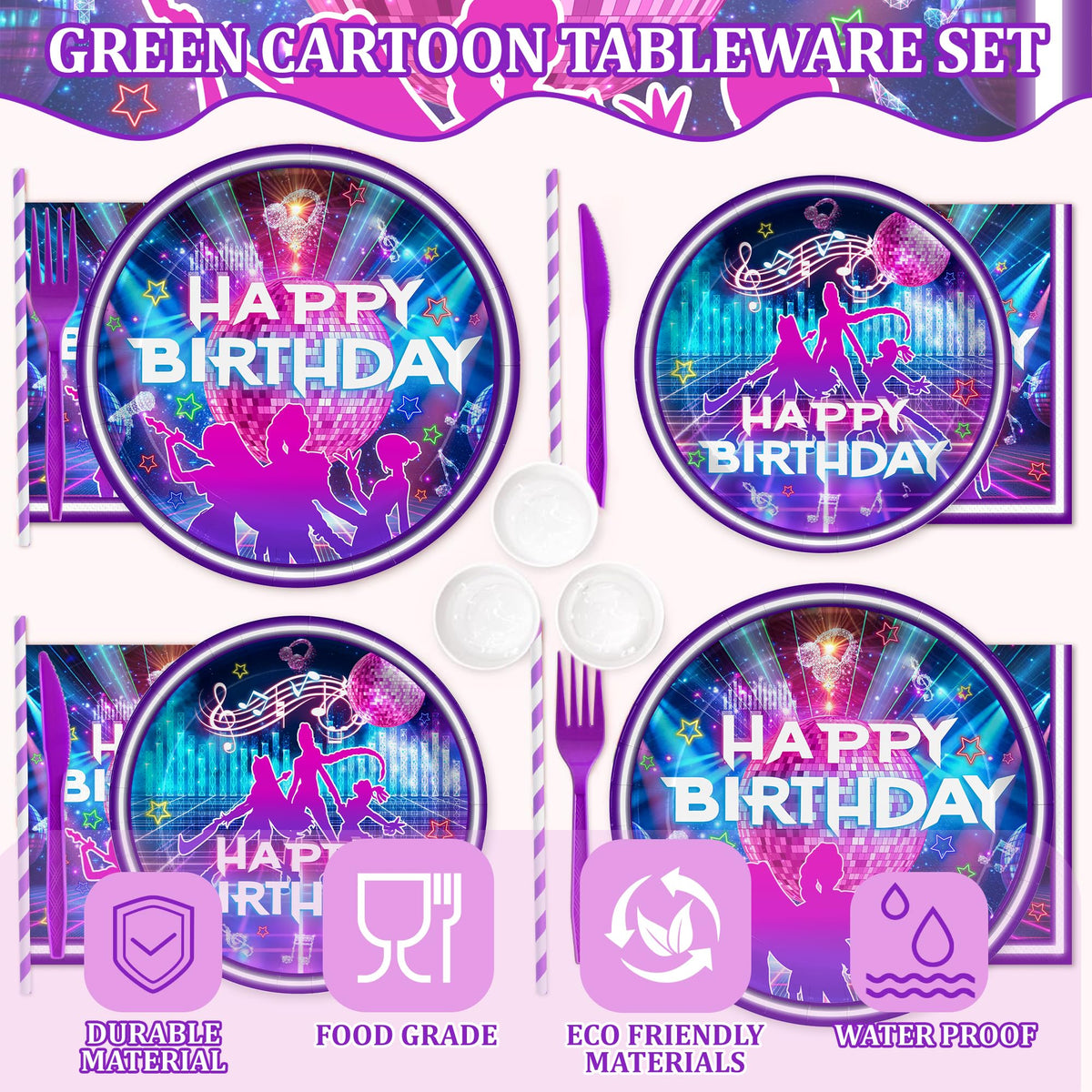 Huorege music dance tableware set napkins simplify cleanup with flair.