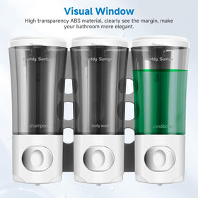 Huotdy Suntys wall-mounted dispenser in bathroom boosts organized shower routines.
