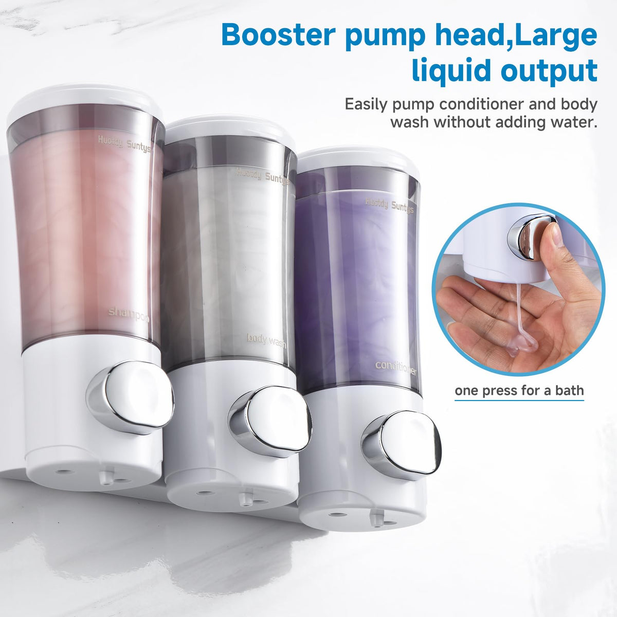 Huotdy Suntys smooth pump head reduces leaks and ensures smooth dispensing.
