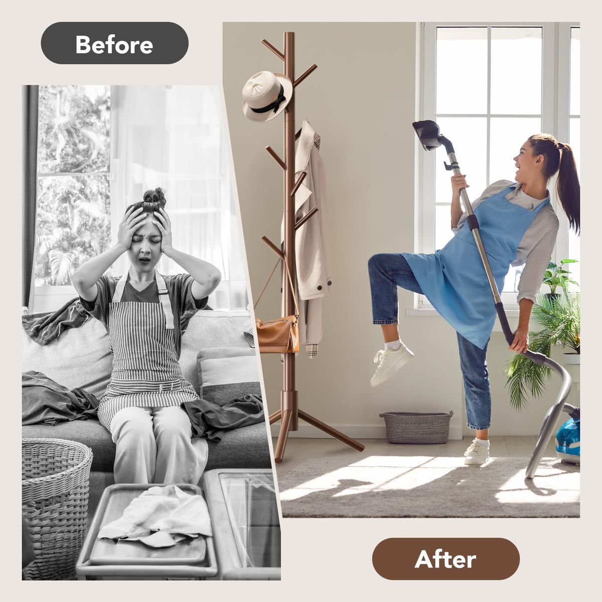 Hupmad wooden tree coat rack bedroom organizer keeps essentials tidy.