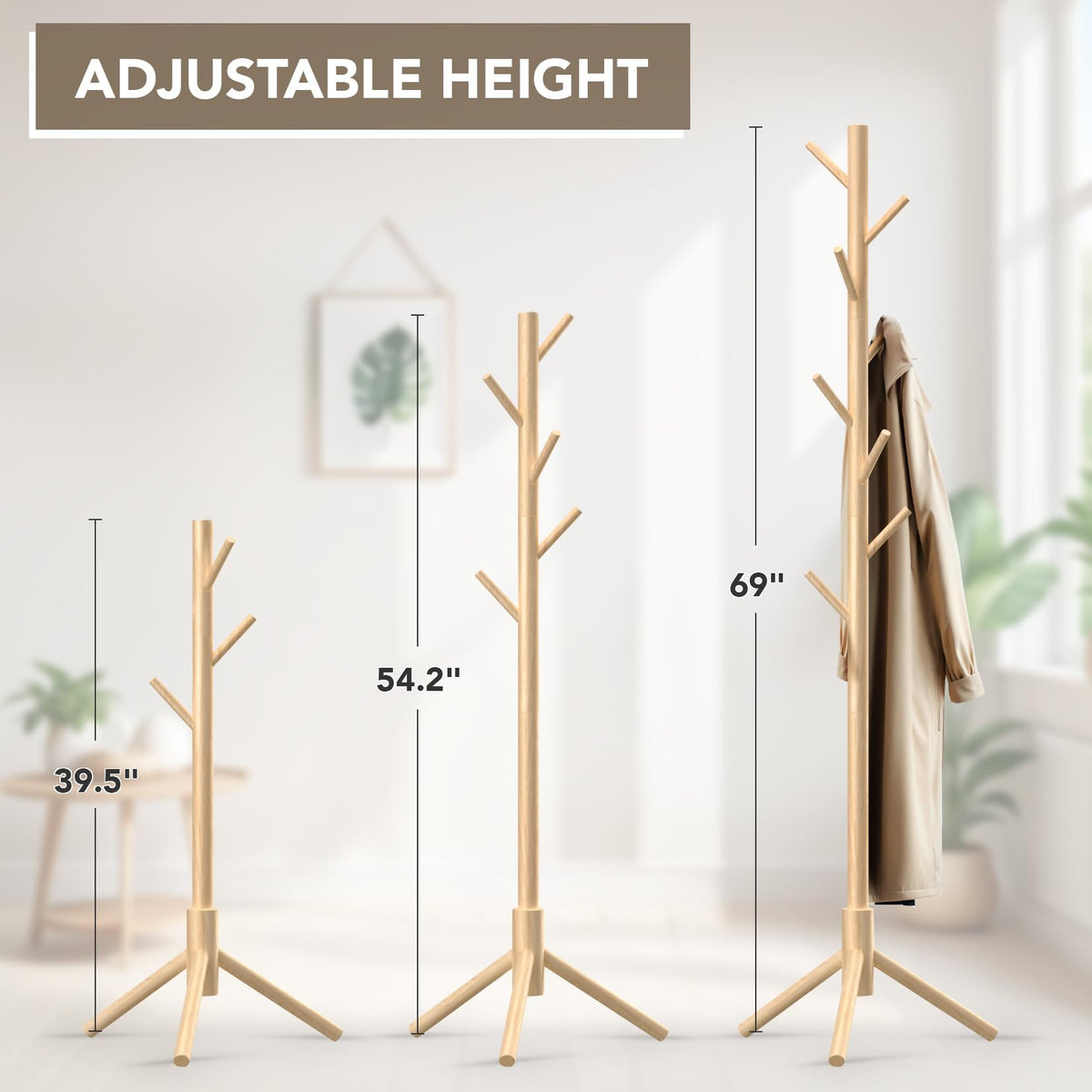 Hupmad tree coat rack with eight hooks provides ample storage for coats and bags