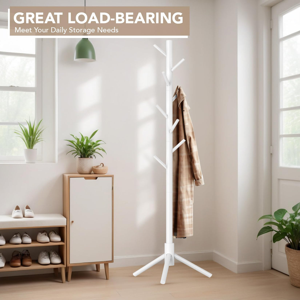 Hupmad wooden tree coat rack stand adjustable heights for family-ready versatility.