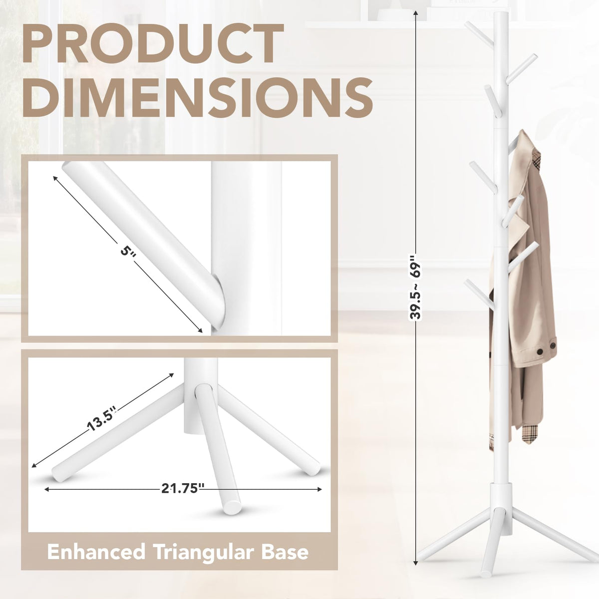 Hupmad wooden tree coat rack stand ideal for entryways and small spaces.